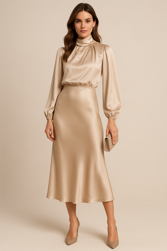 Chloe | Satin High-Neck Midi Dress