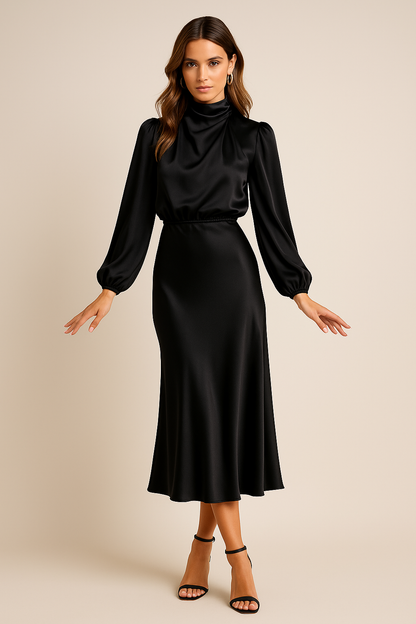 Chloe | Satin High-Neck Midi Dress