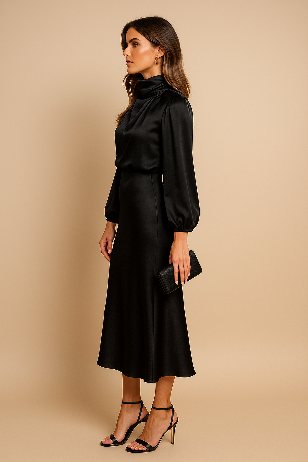 Chloe | Satin High-Neck Midi Dress
