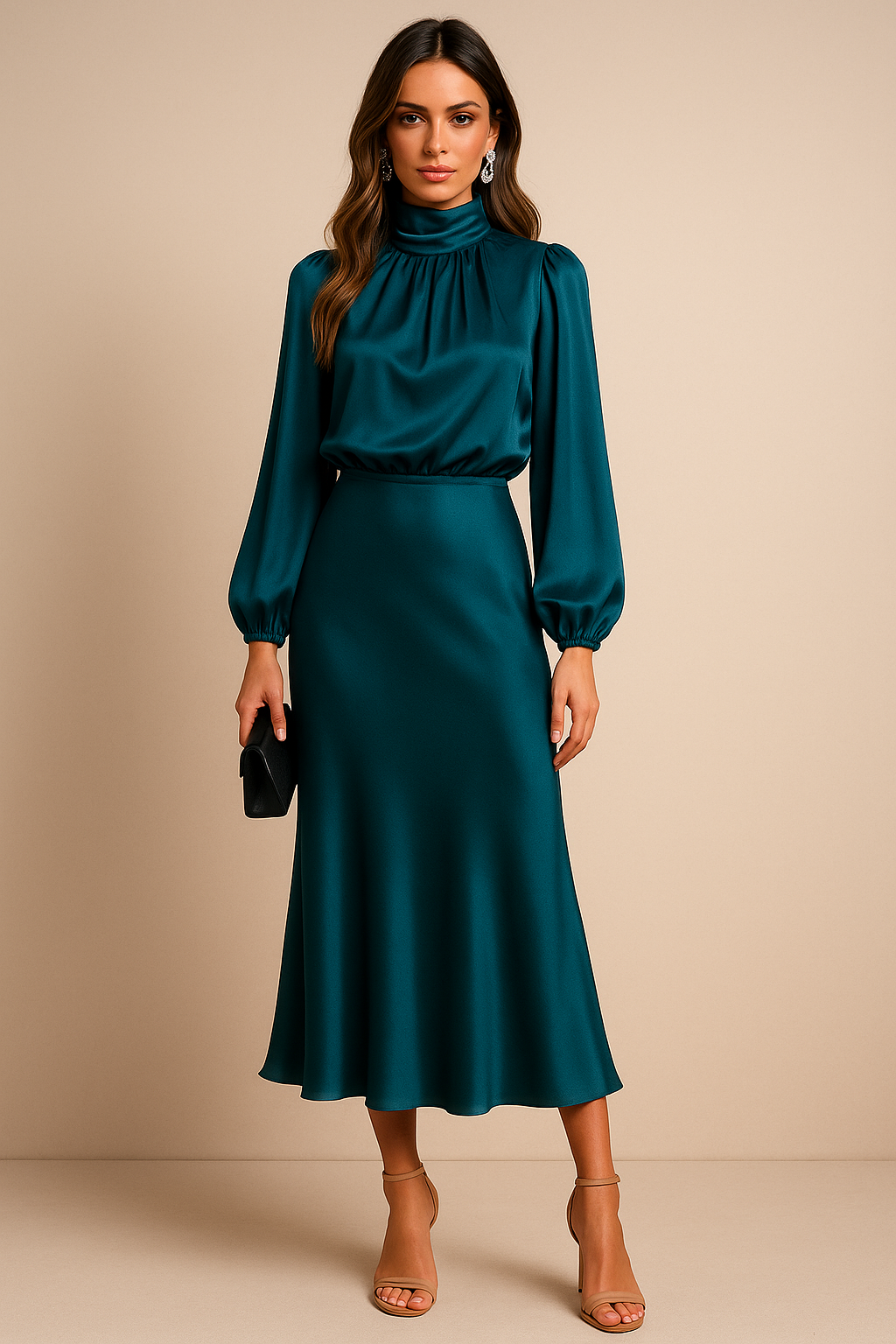 Chloe | Satin High-Neck Midi Dress