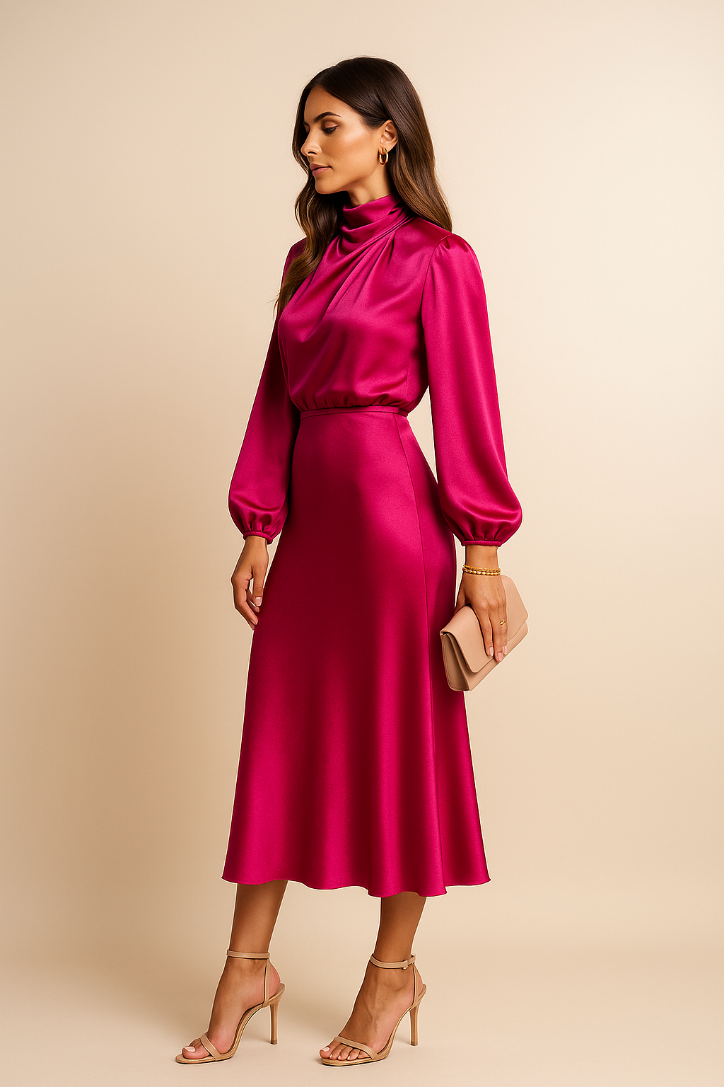 Chloe | Satin High-Neck Midi Dress