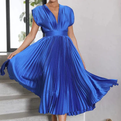 Seraphina | Pleated Satin V-Neck Maxi Dress