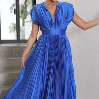 Seraphina | Pleated Satin V-Neck Maxi Dress