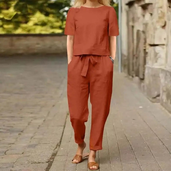 Freya | Short Sleeve Top and Tapered Pant Set