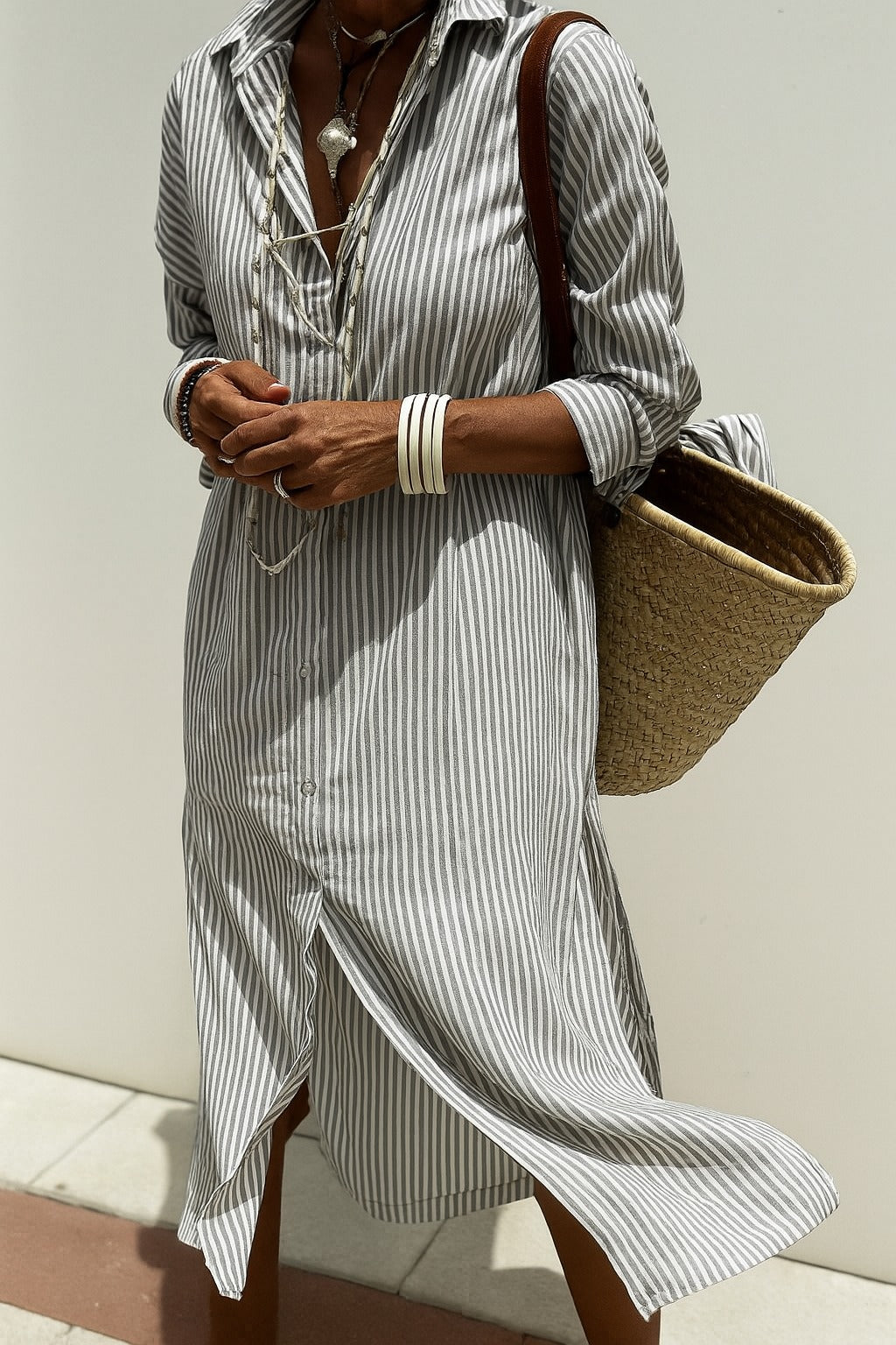 Hannah | Striped Linen Maxi Shirt Dress