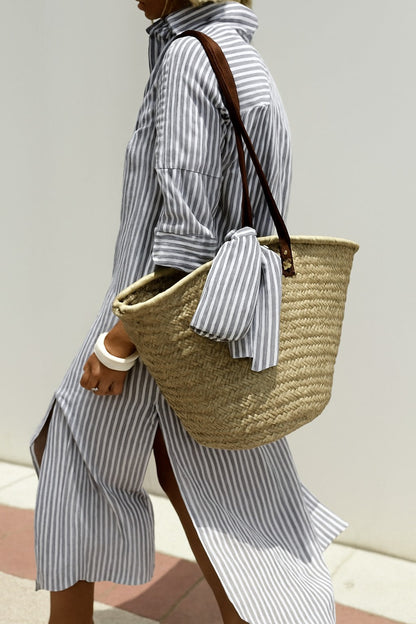 Hannah | Striped Linen Maxi Shirt Dress
