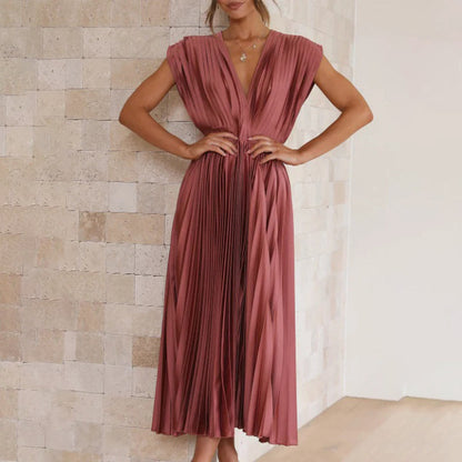Seraphina | Pleated Satin V-Neck Maxi Dress