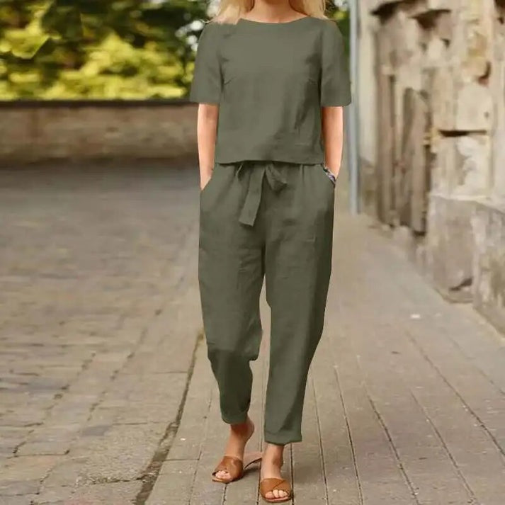 Freya | Short Sleeve Top and Tapered Pant Set