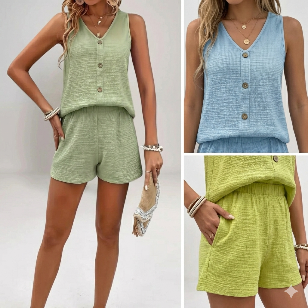 Cora | Button-Front Top and Shorts Set