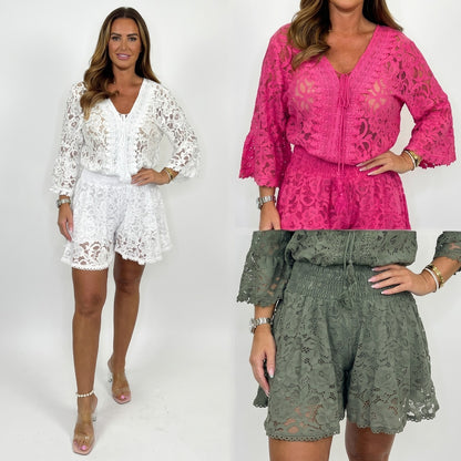 Dahlia | Lace Top and Shorts Set