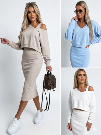 Isabella | Cropped Sweatshirt and Bodycon Midi Dress Set