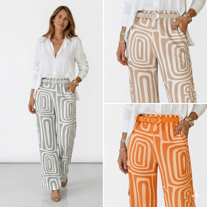 Dianne | Long Sleeve Shirt and Abstract Trouser Set | Belt Included