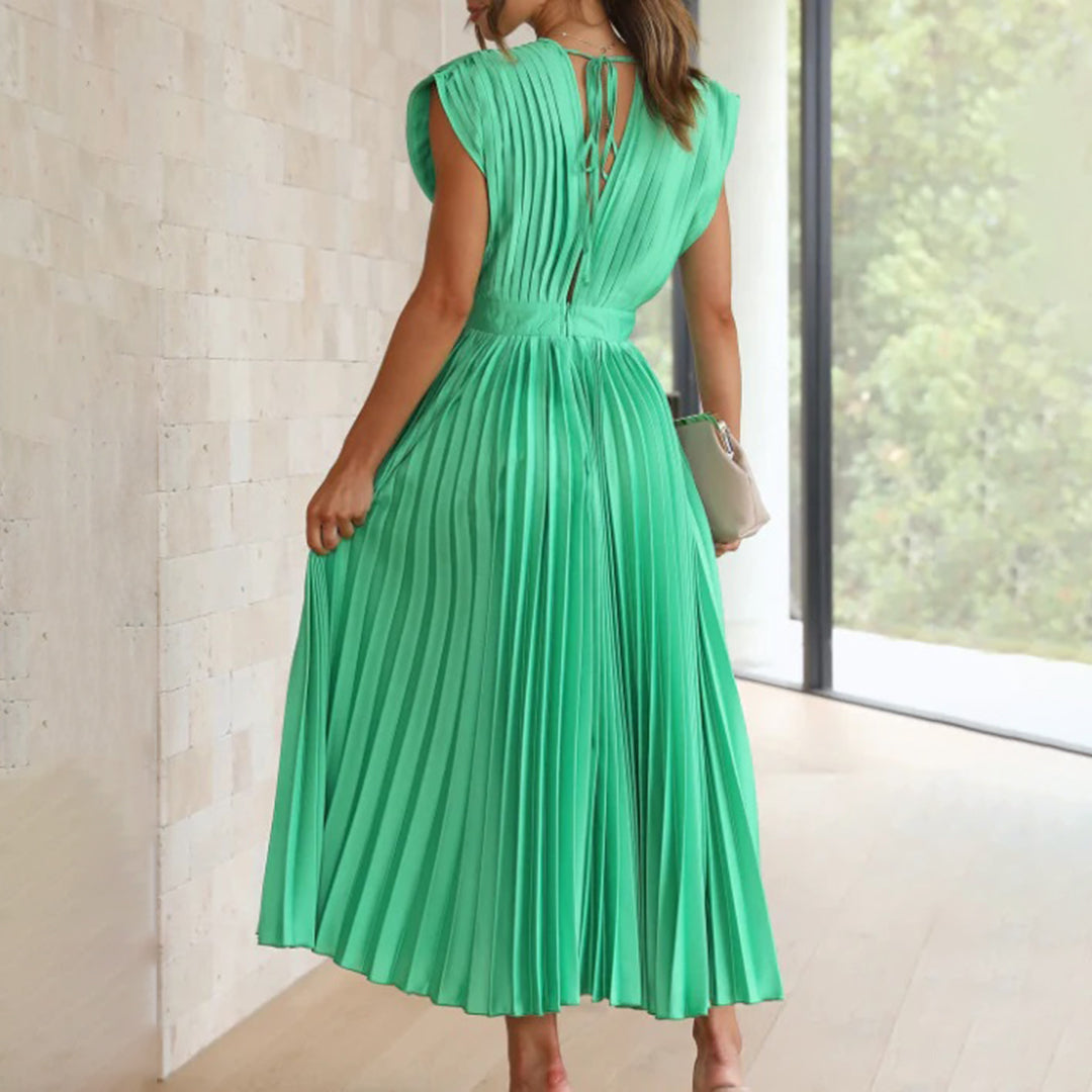 Seraphina | Pleated Satin V-Neck Maxi Dress