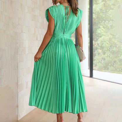 Seraphina | Pleated Satin V-Neck Maxi Dress