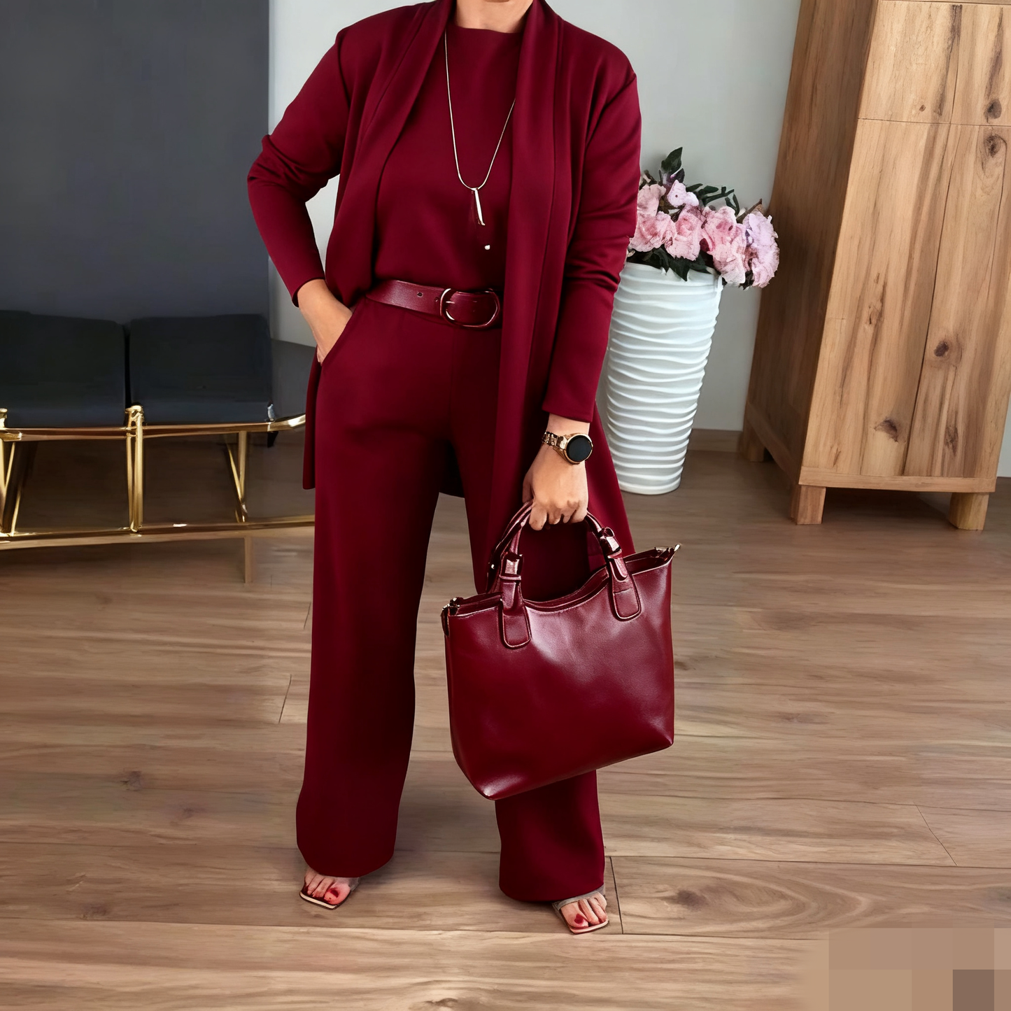 Elena | Longline Cardigan, Top, and Trouser Set