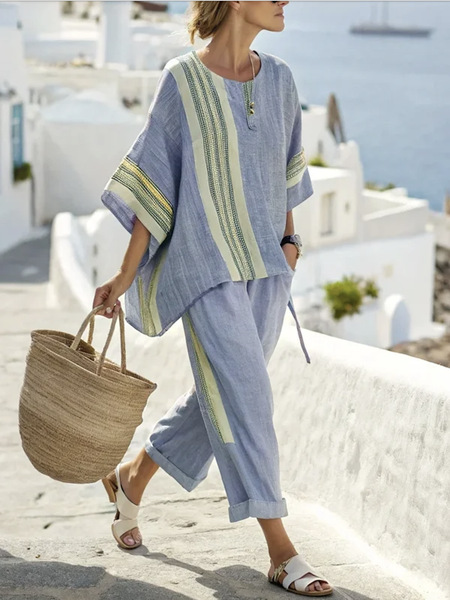 Sloane | Colourblock Linen Top and Wide-Leg Pant Set