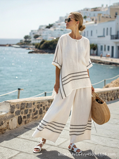 Sloane | Colourblock Linen Top and Wide-Leg Pant Set