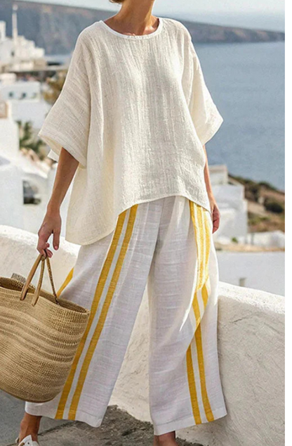 Sloane | Colourblock Linen Top and Wide-Leg Pant Set