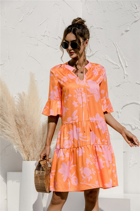 Madison | Tiered V-Neck Flutter-Sleeve Dress