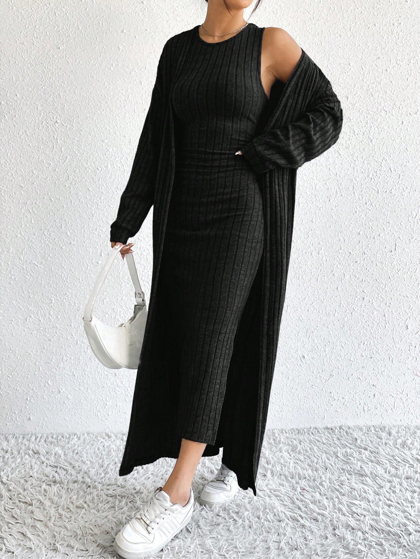 Briar | Ribbed Midi Dress and Longline Cardigan Set