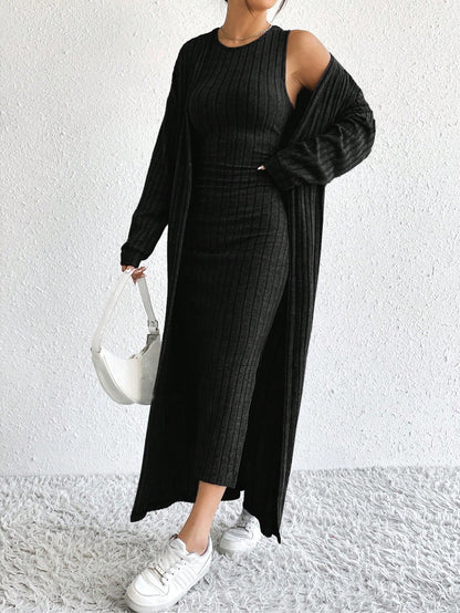 Briar | Ribbed Midi Dress and Longline Cardigan Set