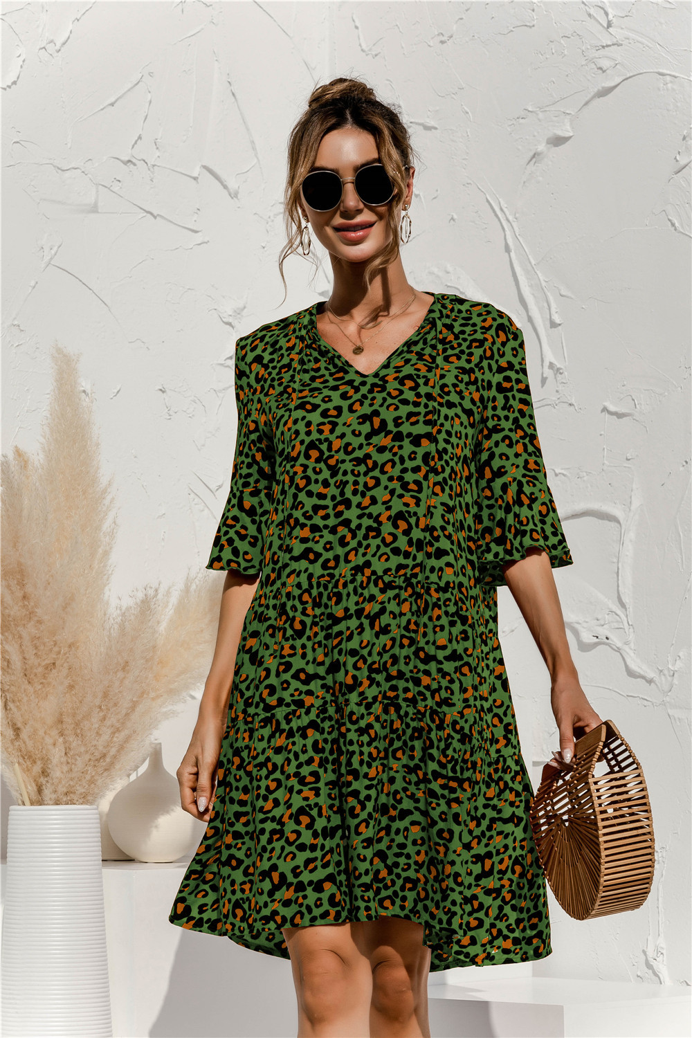 Madison | Tiered V-Neck Flutter-Sleeve Dress