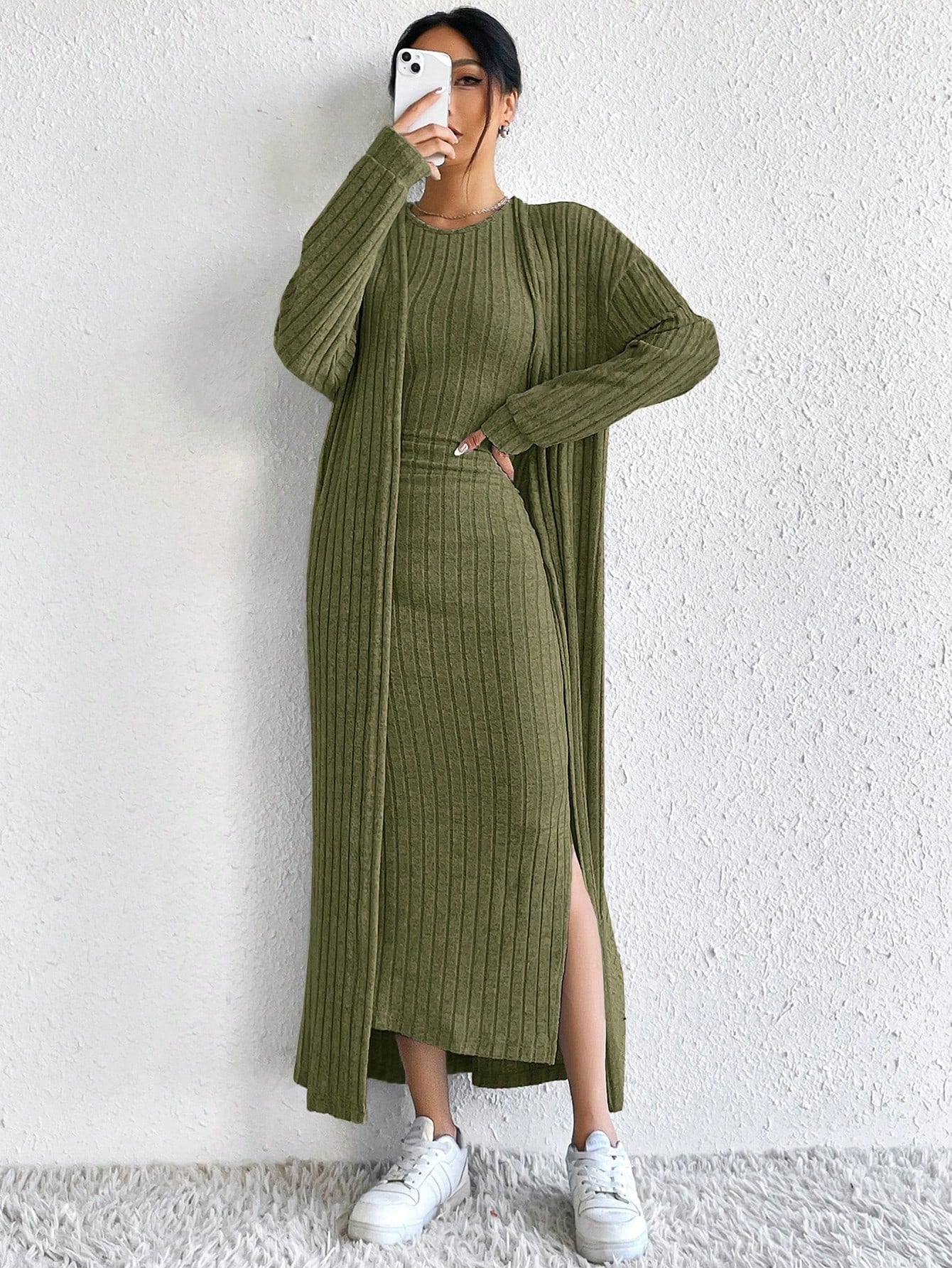 Briar | Ribbed Midi Dress and Longline Cardigan Set