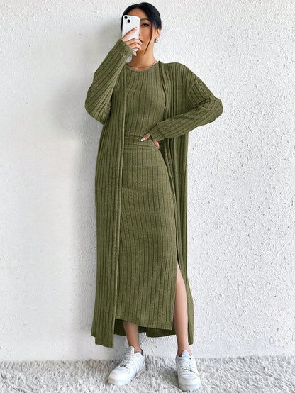 Briar | Ribbed Midi Dress and Longline Cardigan Set