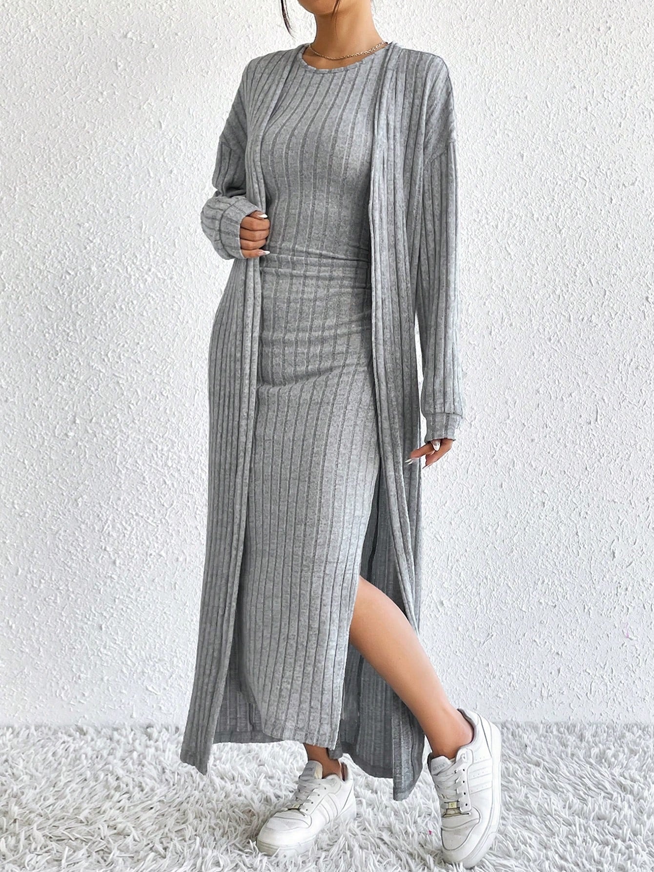 Briar | Ribbed Midi Dress and Longline Cardigan Set