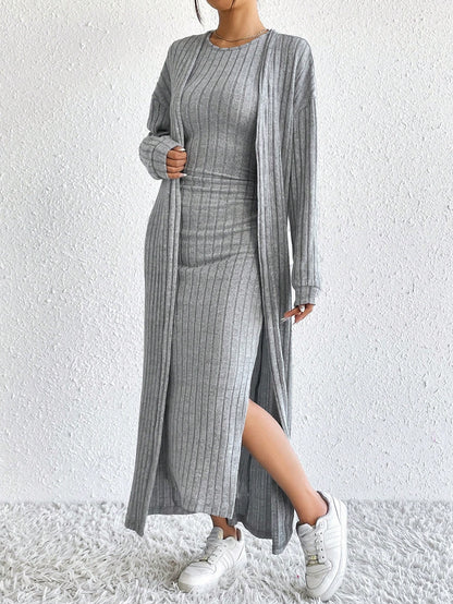 Briar | Ribbed Midi Dress and Longline Cardigan Set