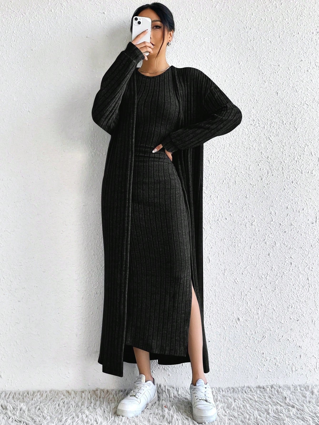 Briar | Ribbed Midi Dress and Longline Cardigan Set