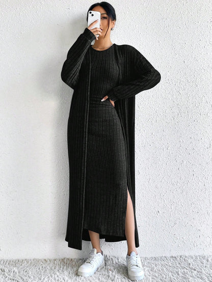 Briar | Ribbed Midi Dress and Longline Cardigan Set