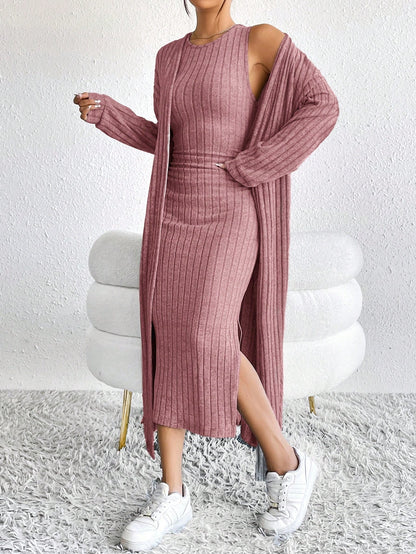 Briar | Ribbed Midi Dress and Longline Cardigan Set