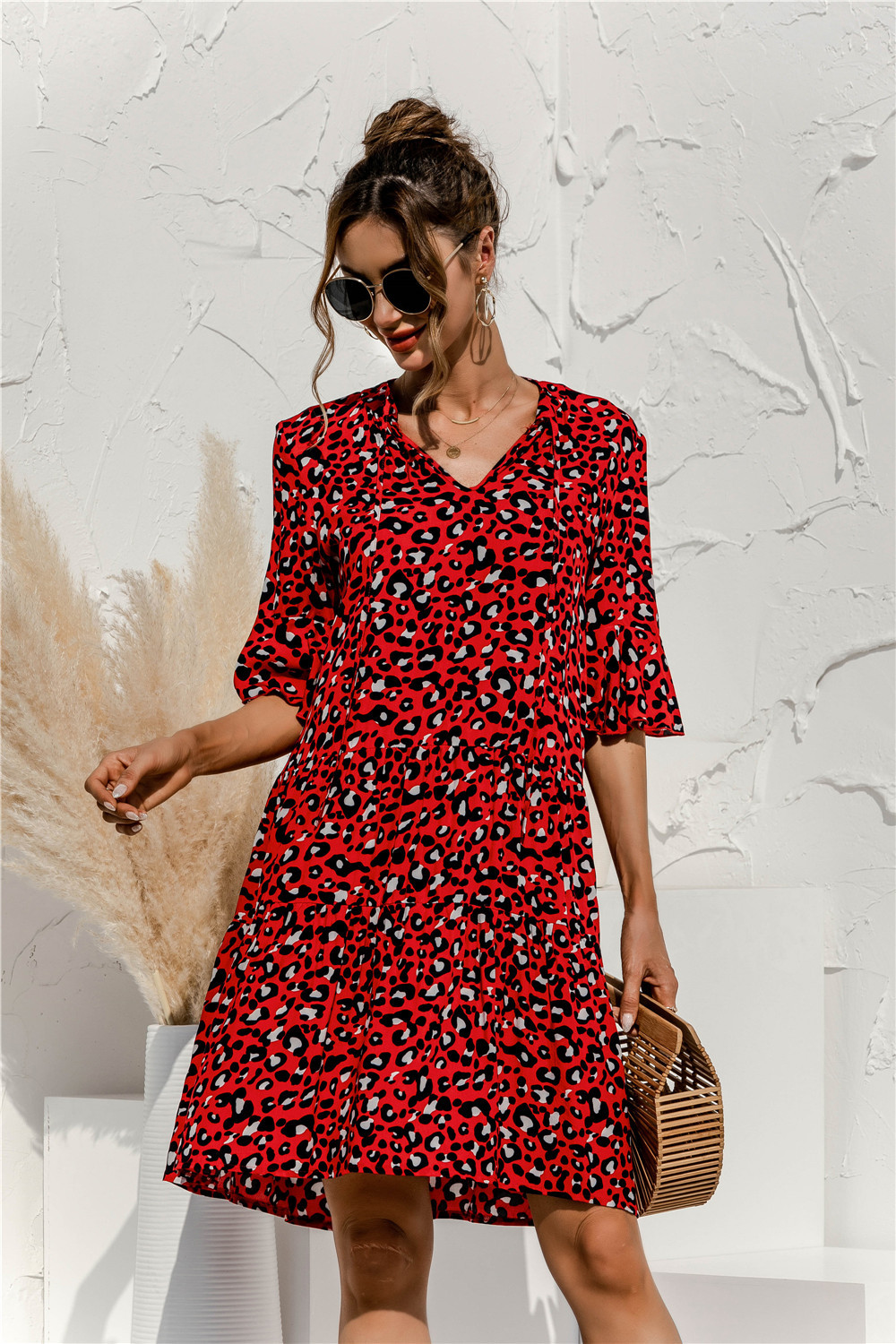 Madison | Tiered V-Neck Flutter-Sleeve Dress