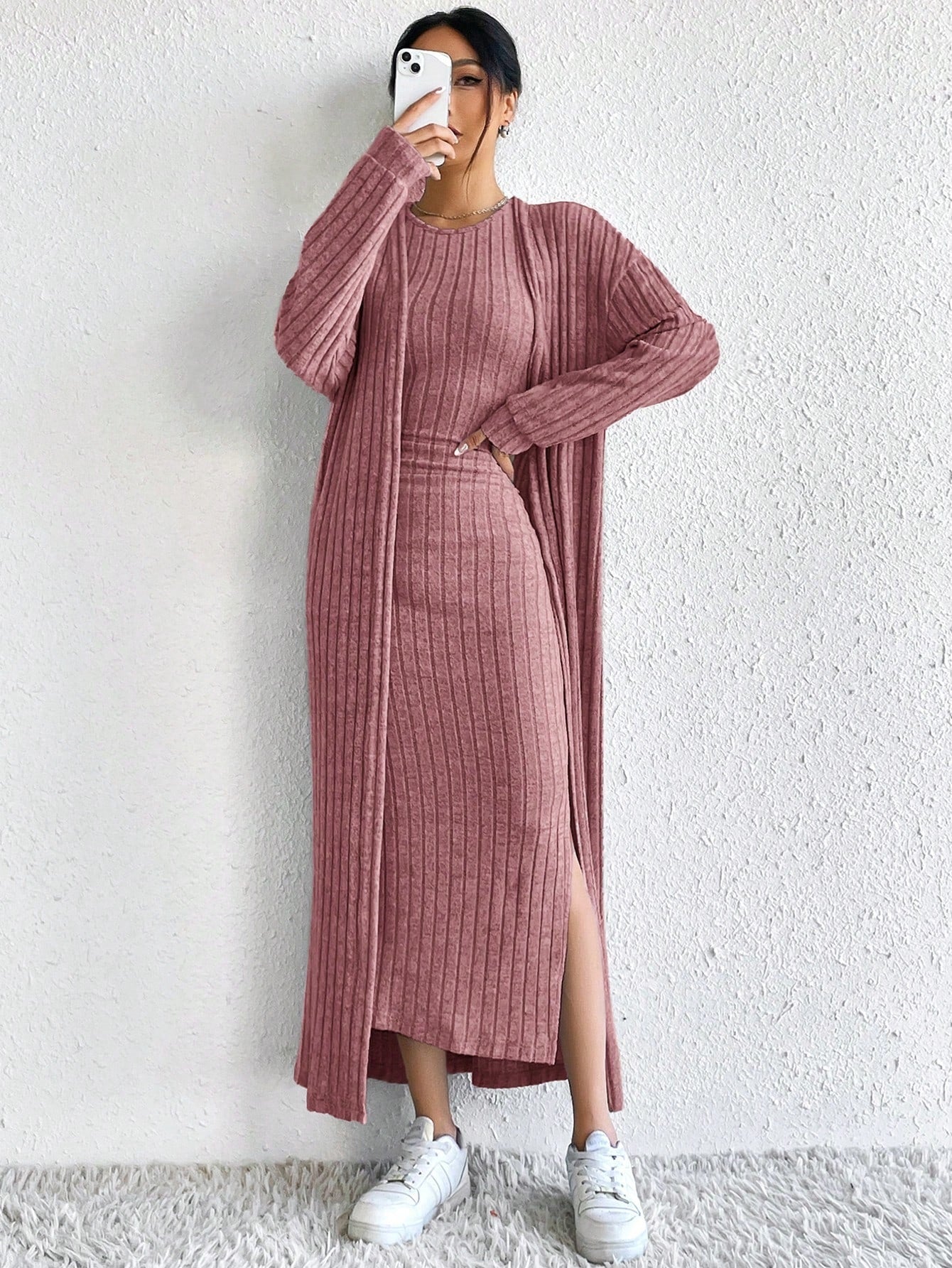 Briar | Ribbed Midi Dress and Longline Cardigan Set