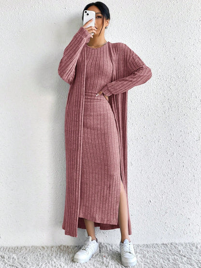 Briar | Ribbed Midi Dress and Longline Cardigan Set