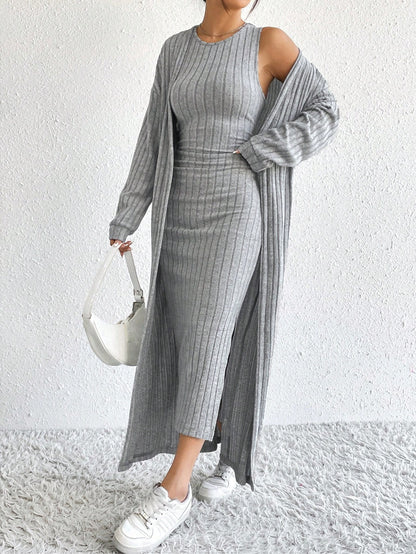 Briar | Ribbed Midi Dress and Longline Cardigan Set
