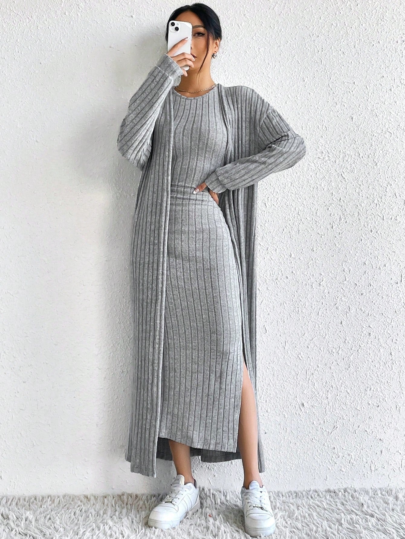 Briar | Ribbed Midi Dress and Longline Cardigan Set
