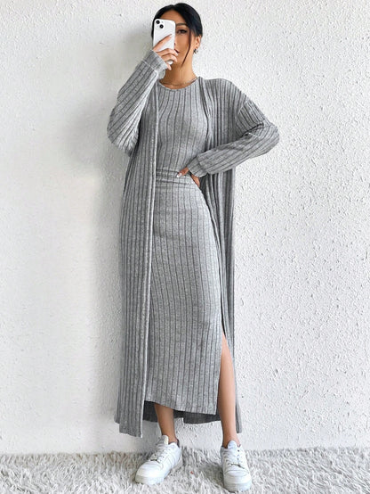 Briar | Ribbed Midi Dress and Longline Cardigan Set