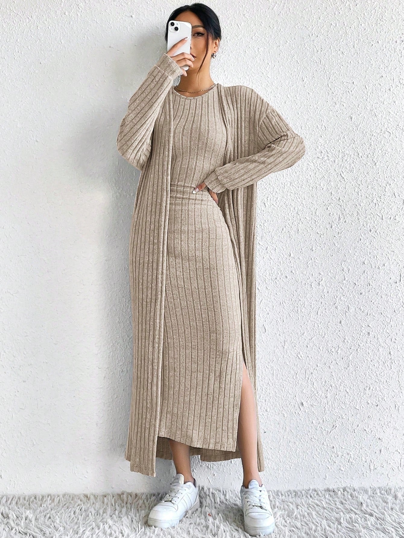 Briar | Ribbed Midi Dress and Longline Cardigan Set