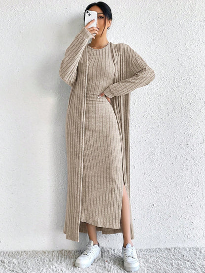 Briar | Ribbed Midi Dress and Longline Cardigan Set