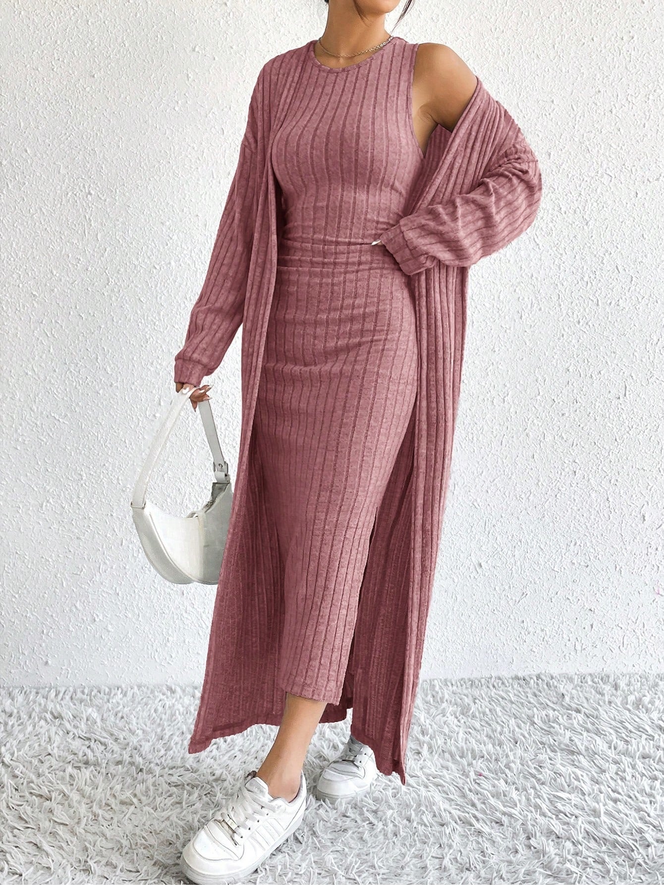 Briar | Ribbed Midi Dress and Longline Cardigan Set