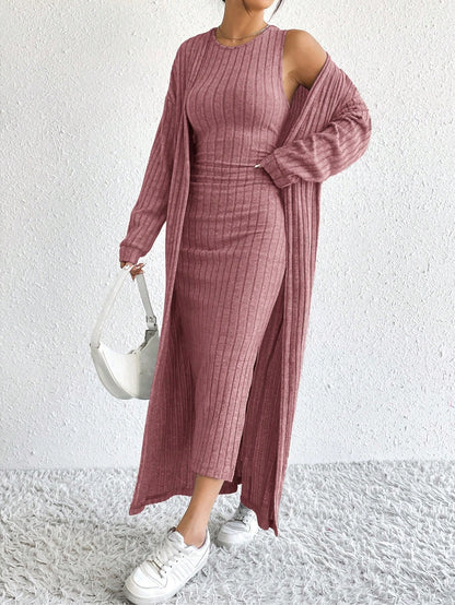 Briar | Ribbed Midi Dress and Longline Cardigan Set