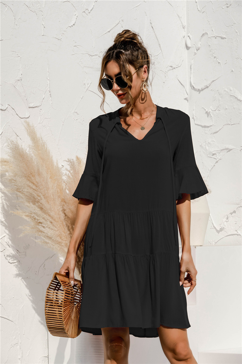 Madison | Tiered V-Neck Flutter-Sleeve Dress