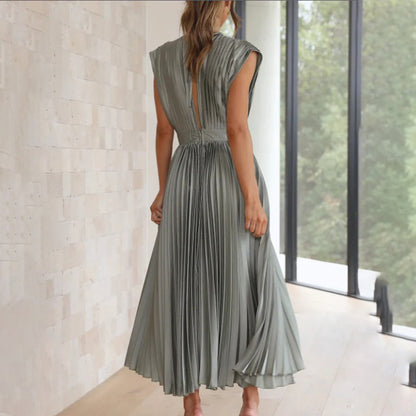 Seraphina | Pleated Satin V-Neck Maxi Dress