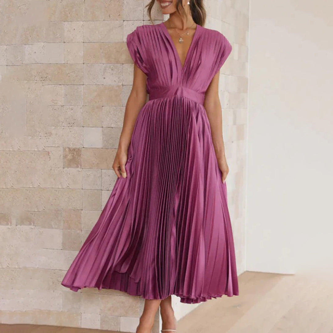 Seraphina | Pleated Satin V-Neck Maxi Dress