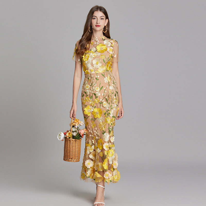 Eliana | 3D Floral Applique Maxi Dress
