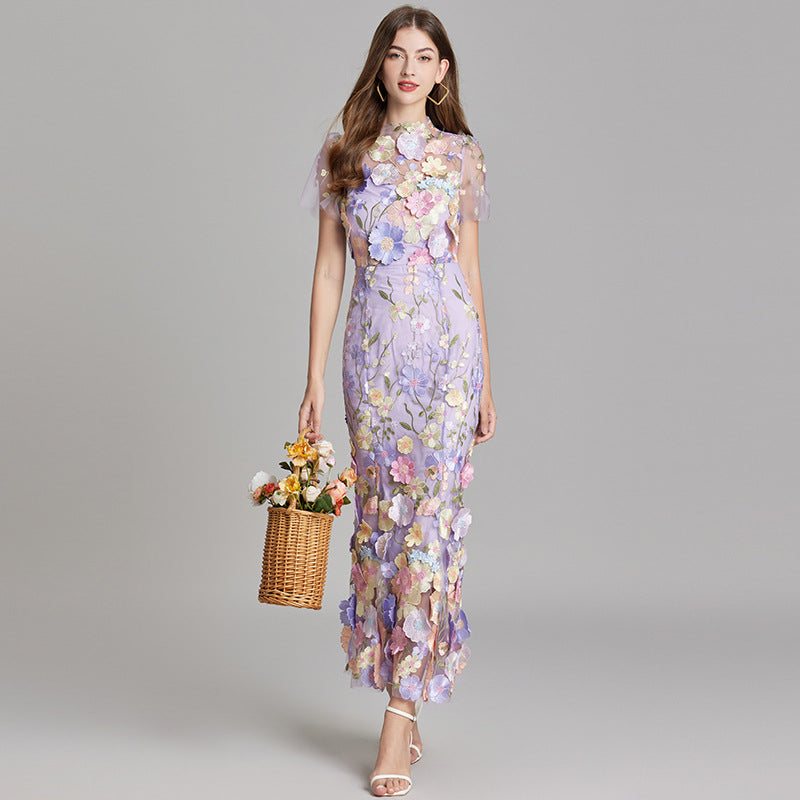 Eliana | 3D Floral Applique Maxi Dress