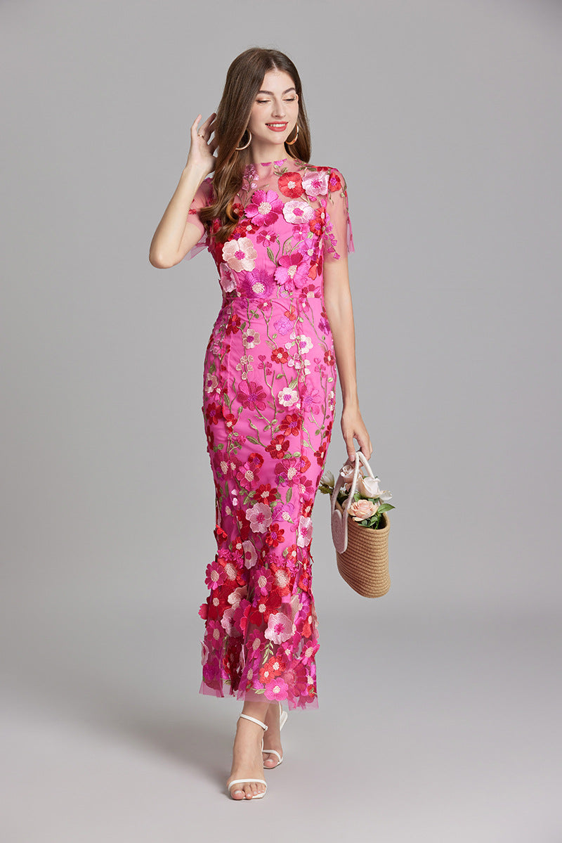 Eliana | 3D Floral Applique Maxi Dress