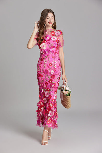 Eliana | 3D Floral Applique Maxi Dress
